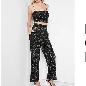 Express BLACK SEQUIN CROPPED SQUARE NECK CAMI